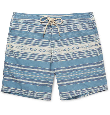 mid length striped swim shorts