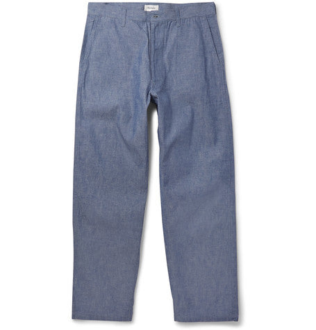 wide leg cotton chambray trousers