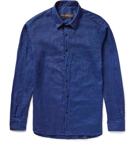 pin dot indigo dyed linen shirt