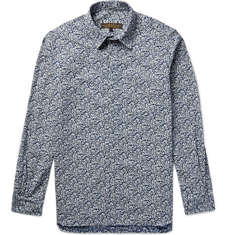 slim fit floral print cotton and linen blend shirt