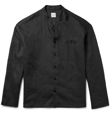 mandarin collar linen shirt jacket
