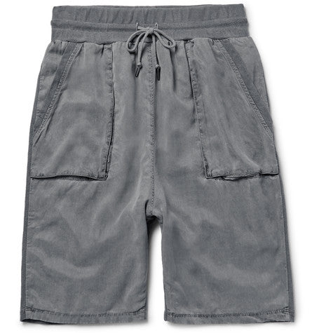 slim fit panelled cotton jersey and washed twill shorts