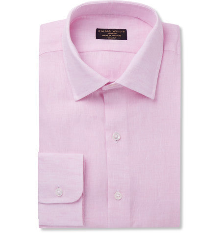pink slim fit linen shirt