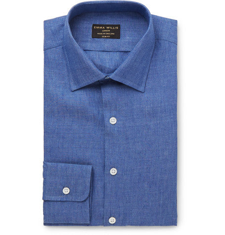 blue slim fit linen shirt