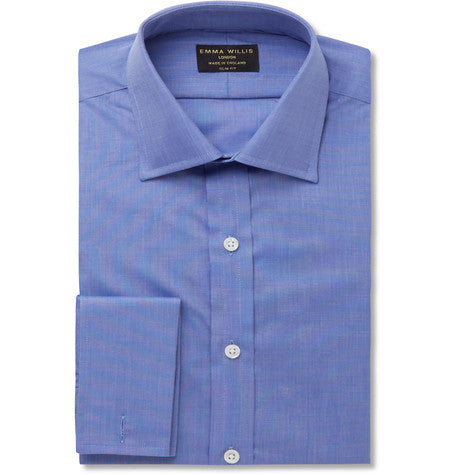 blue slim fit double cuff cotton shirt