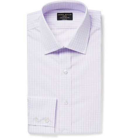 purple slim fit checked cotton poplin shirt