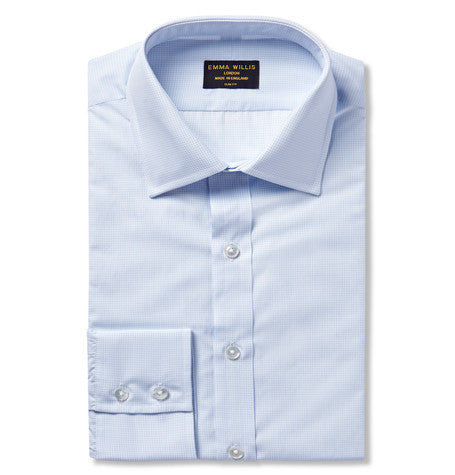 blue slim fit checked cotton poplin shirt