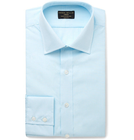 turquoise slim fit checked cotton shirt