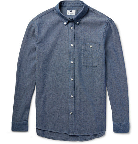 new derek slim fit melange cotton chambray shirt