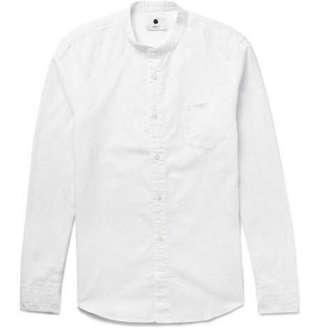 samuel grandad collar cotton and linen blend shirt