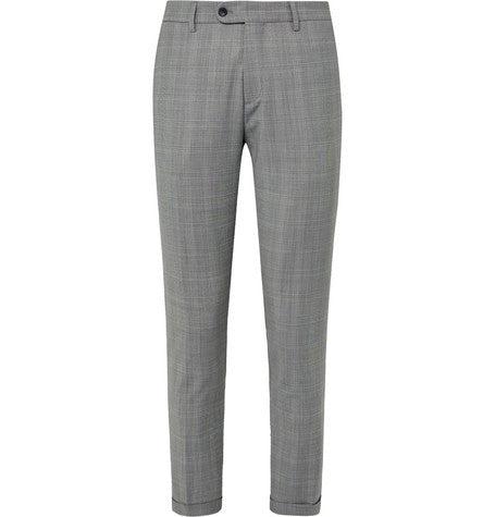 soho slim fit checked woven trousers