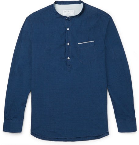 auguste grandad collar selvedge cotton shirt