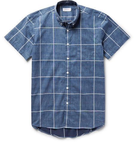 esquina slim fit button down collar checked cotton shirt