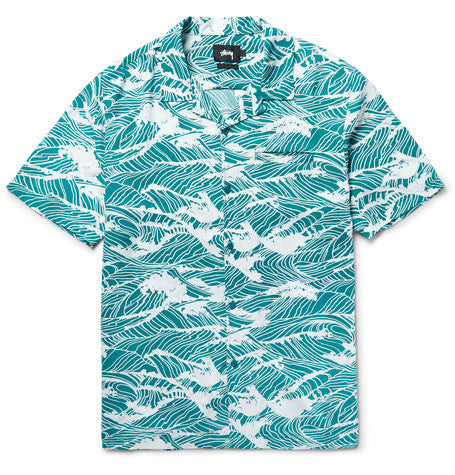 camp collar wave print woven shirt