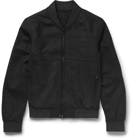 jersey trimmed wool blend bomber jacket