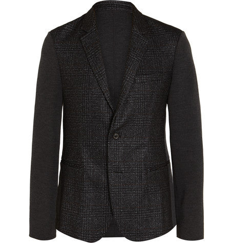 slim fit panelled checked  wool blend blazer