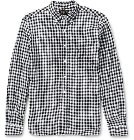gingham button down collar linen shirt