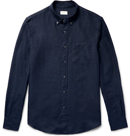 slim fit button down collar linen shirt