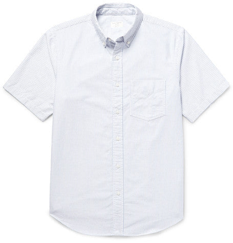 slim fit button down collar striped cotton oxford shirt