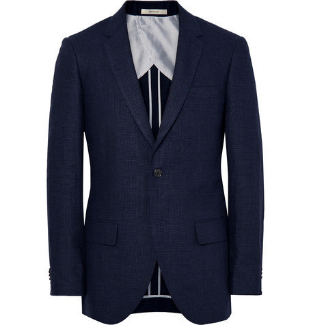 blue grant puppytooth linen suit jacket