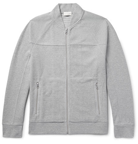 cotton blend pique zip up sweatshirt