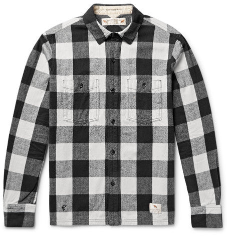 slim fit buffalo checked cotton flannel shirt