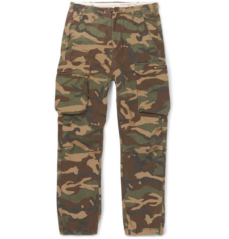 camouflage print cotton cargo trousers