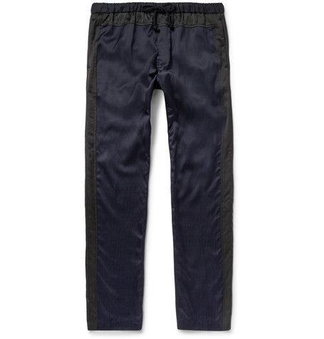 piers slim fit satin and cotton canvas trousers