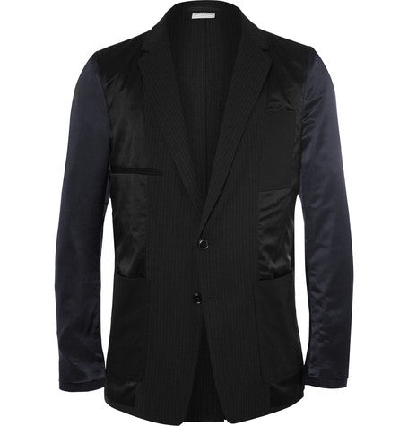 black inside out slim fit panelled wool satin blazer