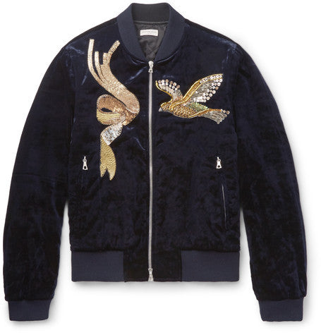 embroidered velvet bomber jacket