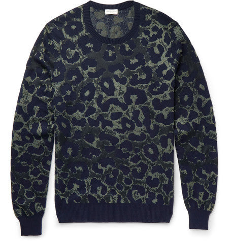 leopard intarsia cotton blend sweater