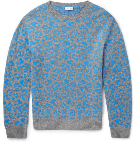 jesper slim fit leopard intarsia cashmere and wool blend sweater