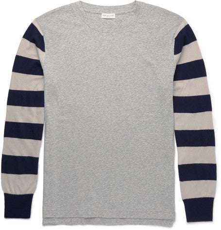 slim fit striped cotton jersey and merino wool t shirt