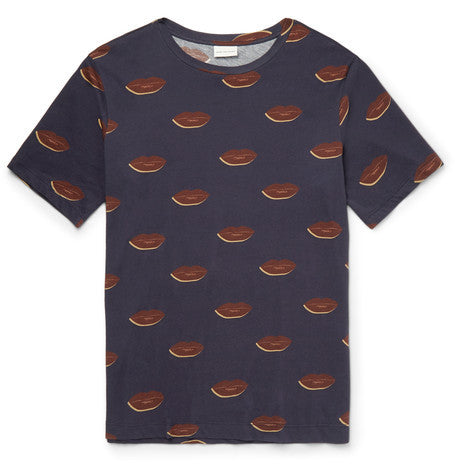 hyga slim fit lip print cotton jersey t shirt