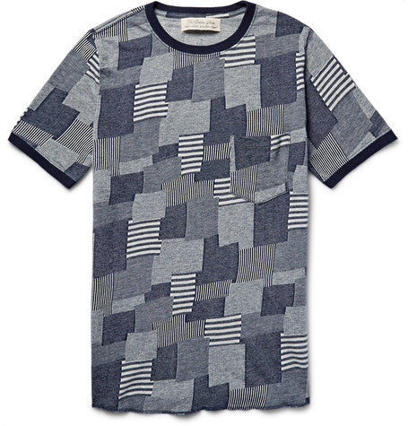 patchwork effect knitted cotton t shirt