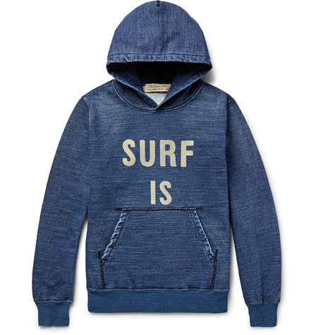 printed indigo dyed loopback cotton jersey hoodie