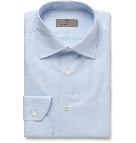 blue slim fit cotton twill shirt