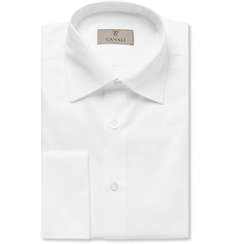 white slim fit double cuff cotton twill shirt