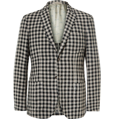 slim fit gingham linen blazer