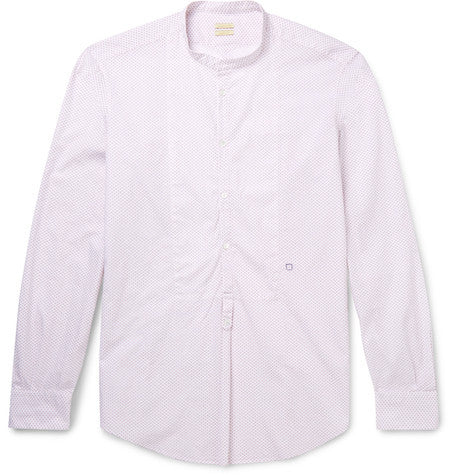 grandad collar printed cotton shirt