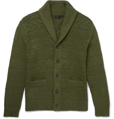 shawl collar knitted cotton cardigan