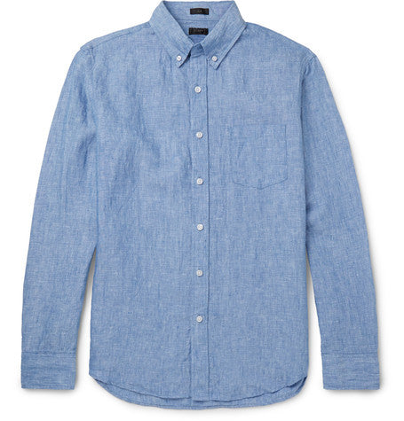 delave button down collar linen shirt