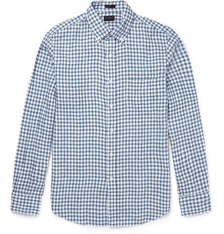 slim fit button down collar gingham linen shirt