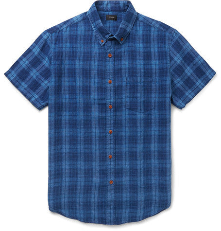 kessler button down collar checked linen shirt