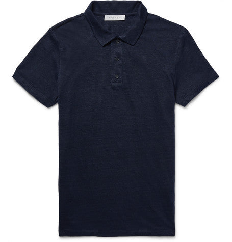 slim fit slub linen polo shirt