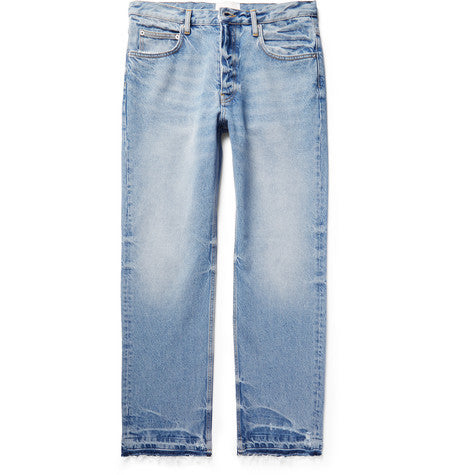 distressed washed denim jeans