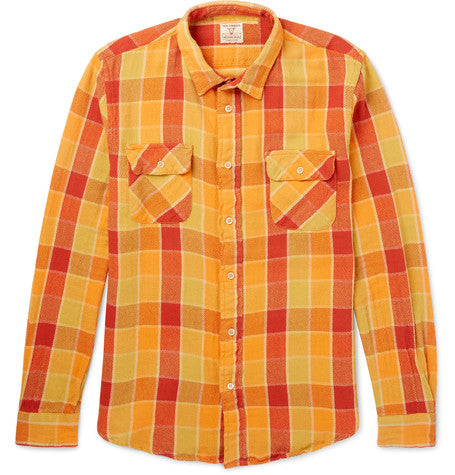 1950s shorthorn slim fit plaid cotton shirt