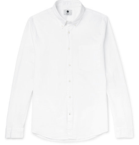 falk button down collar stretch denim shirt