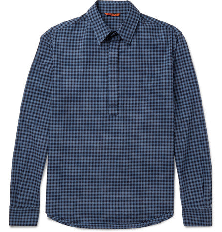 slim fit half placket gingham cotton shirt