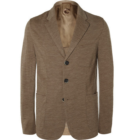 sand slim fit unstructured wool and cotton blend blazer